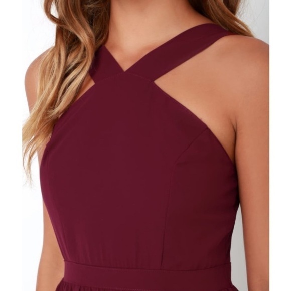 LULU’S Air of Romance Maxi Dress Burgundy Size Medium Chiffon NWT - Picture 4 of 15